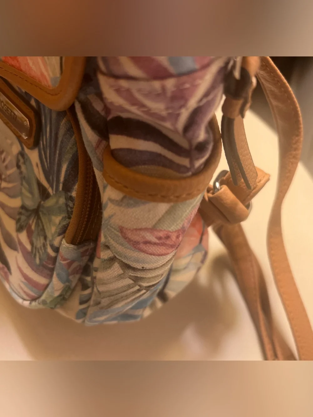 Rosetti Pastel Floral & Butterfly Mini Backpack with Tan Trim